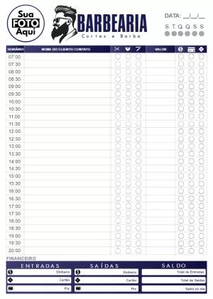 Folha de Agendamento Barbearia Editável Online para Imprimir