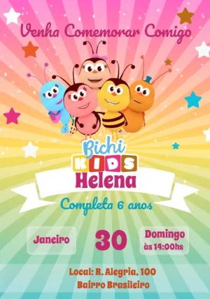 Convite Aniversário Bichikids para Editar Online e Imprimir