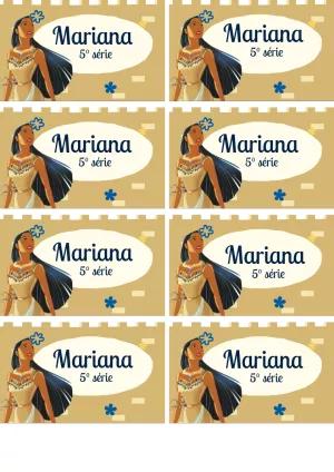Etiqueta Escolar Pocahontas para Editar e Imprimir Online