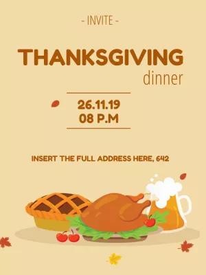 Thanksgiving Dinner Invitation with Turkey Art to Edit Online