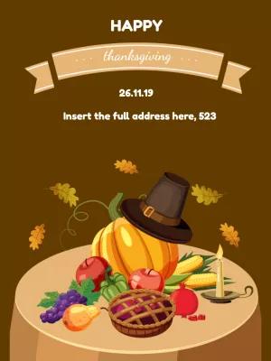 Thanksgiving Dinner Invitation with Pumpkin & Pie to Edit Online