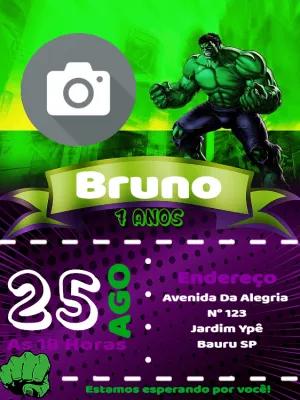 Convite de Aniversário Hulk com Foto para Editar Online