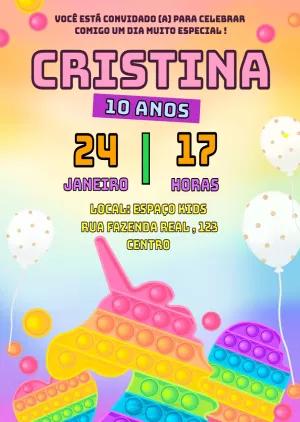 Convite Aniversário Unicórnio Pop It para Editar Online