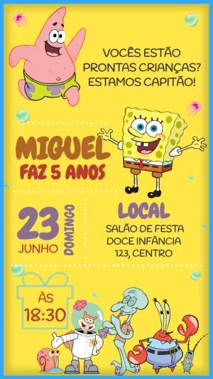 Convite de Aniversário Bob Esponja e Turma para Editar Online