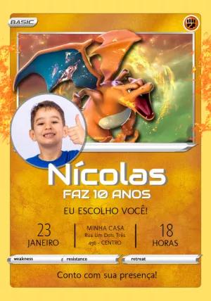 Convite Aniversário Carta Pokémon com Foto para Editar Online