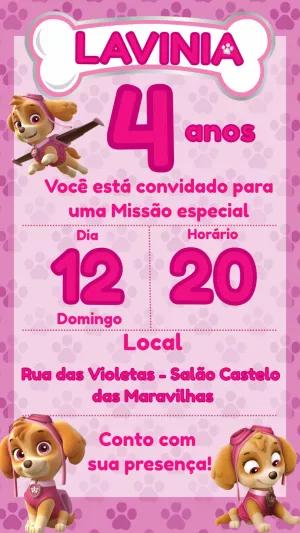 Convite Aniversário Patrulha Canina Skye para Editar Online