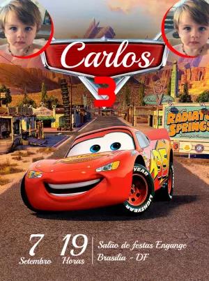 Convite Aniversário Carros com Foto para Editar Online