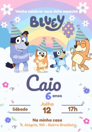Convite de Aniversário Bluey e sua Turma para Editar Online