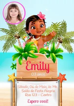 Convite Aniversário Moana Baby com Foto para Editar Online
