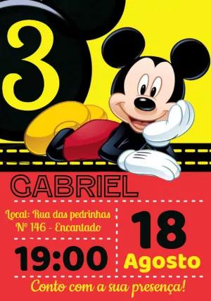 Convite de Aniversário Mickey Mouse para Editar e Imprimir