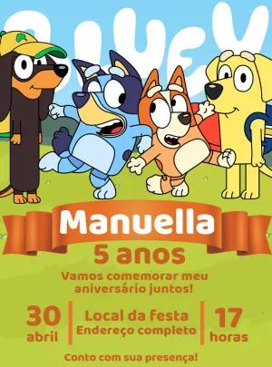 Convite de Aniversário Bluey e Bingo para Editar Online