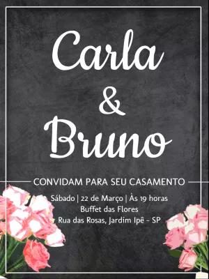 Convite de Casamento Chalkboard com Flores para Editar Online
