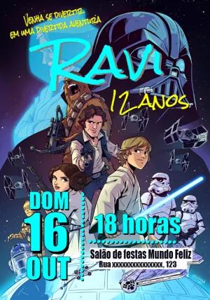 Convite de Aniversário Star Wars com Personagens para Editar Online