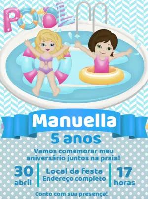 Convite Aniversário Pool Party Meninas para Editar Online