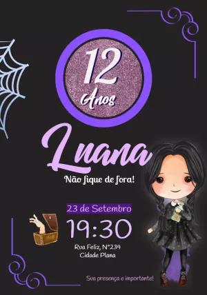 Convite Aniversário Wandinha Addams para Editar Online