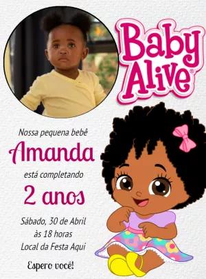 Convite Aniversário Baby Alive Negra com Foto para Editar