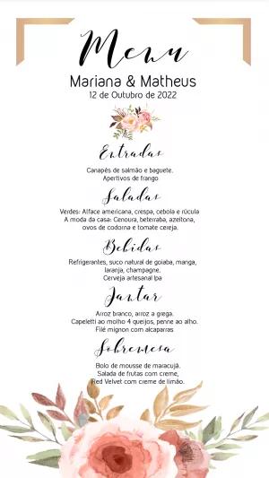 Menu de Casamento Floral Elegante para Editar Online