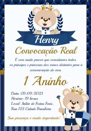 Convite de Aniversário Ursinho Príncipe para Editar Online
