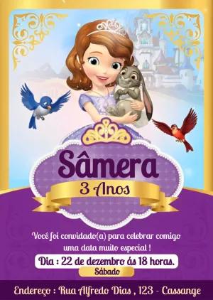 Convite Aniversário Princesa Sofia para Editar e Imprimir
