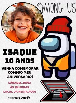 Convite Aniversário Among Us com Foto para Editar Online