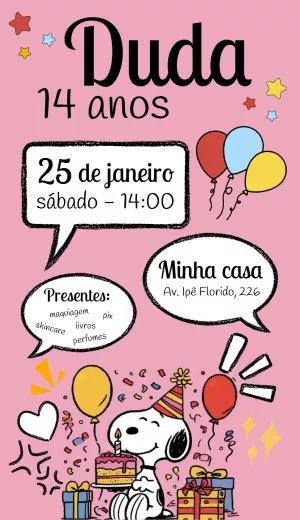 Convite de Aniversário Snoopy Peanuts para Editar Online