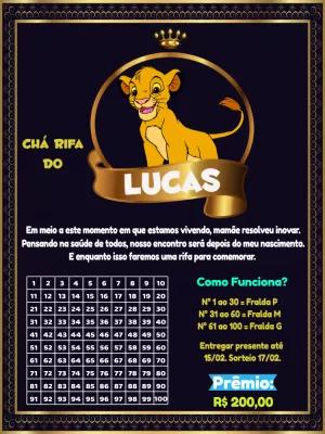 Convite Chá Rifa do Rei Leão Editável Online