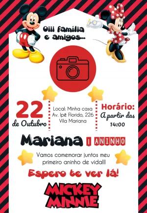 Convite Aniversário Mickey e Minnie com Foto para Editar Online