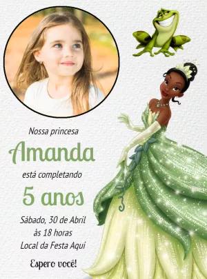 Convite Aniversário Princesa Tiana com Foto para Editar
