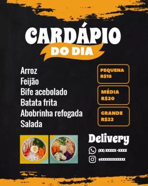 Cardápio do Dia para Marmita Editável Online para Restaurantes