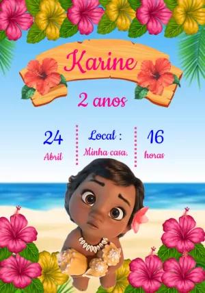 Convite de Aniversário Moana Baby para Editar Online