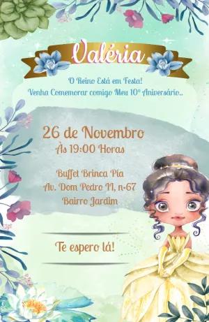 Convite de Aniversário Princesa Tiana Editável Online