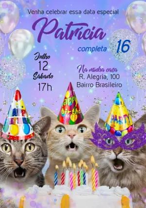 Convite de Aniversário Gato Engraçado para Editar Online