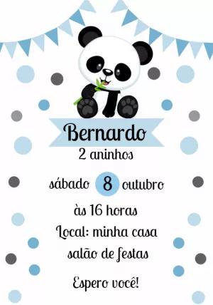 Convite Aniversário Panda Azul Editável Online para Imprimir