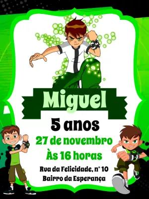 Convite de Aniversário Ben 10 Editável para Imprimir