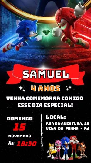 Convite de Aniversário Sonic 2 o Filme para Editar Online
