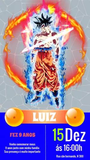 Convite de Aniversário Dragon Ball Super com Goku para Editar