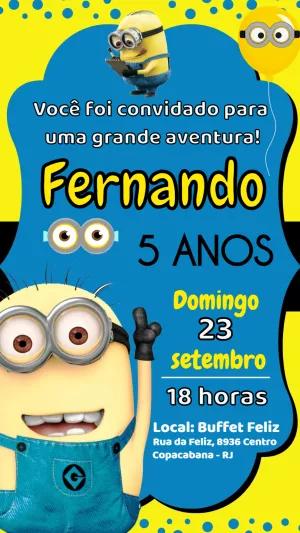 Convite de Aniversário Minions Editável Online para Imprimir