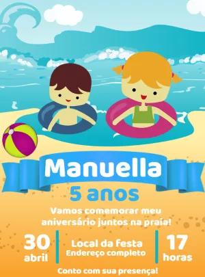 Convite de Aniversário Praia Infantil para Editar Online