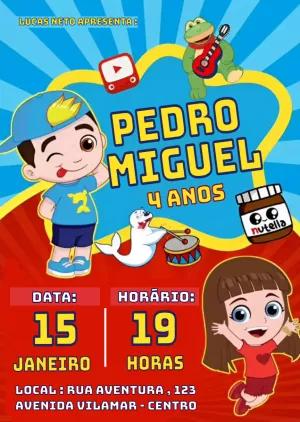 Convite de Aniversário Lucas Neto para Editar Online