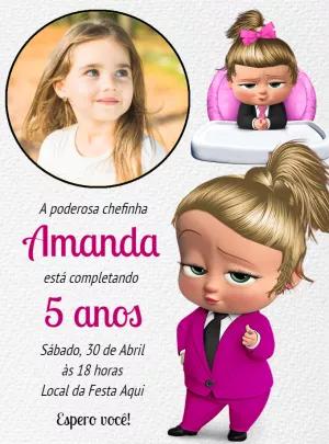 Convite Aniversário Poderosa Chefinha com Foto para Editar Online
