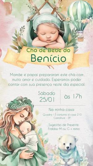 Convite Chá de Bebê Menino Aquarela Sonhador para Editar