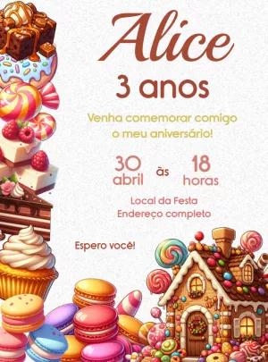 Convite de Aniversário Tema Doceria para Editar Online