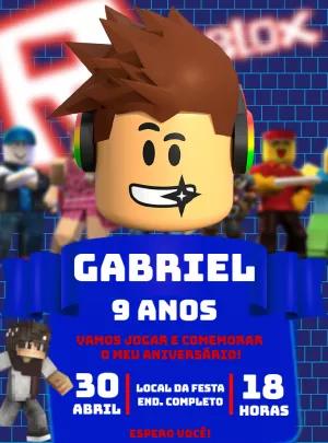 Convite de Aniversário Roblox com Personagem para Editar Online