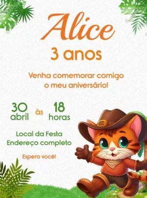 Convite Aniversário Gato de Botas para Editar Online