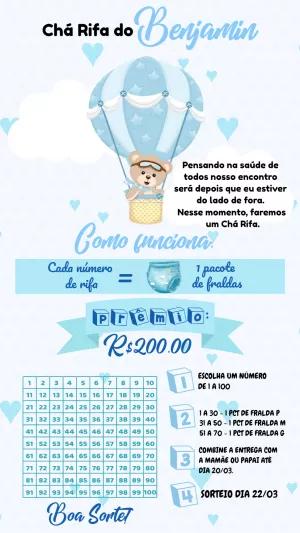 Convite Chá Rifa Ursinho Baloeiro para Editar Online