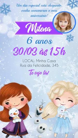 Convite Aniversário Frozen com Foto para Editar Online