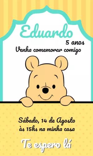 Convite Aniversário Ursinho Pooh para Editar Online