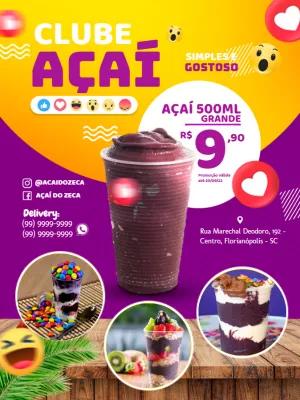 Folheto de Açaí Editável com Foto para Criar Promoções