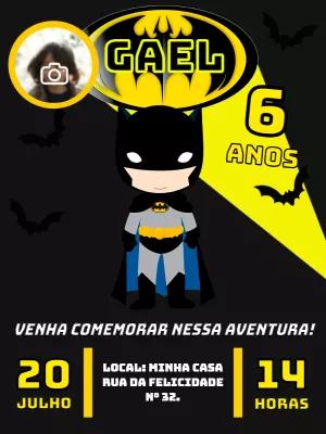Convite de Aniversário Batman com Foto para Editar Online