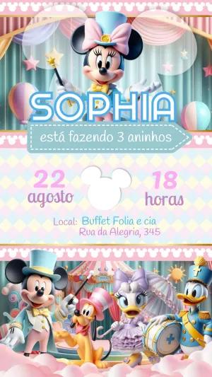 Convite Aniversário Circo da Minnie Mouse para Editar Online